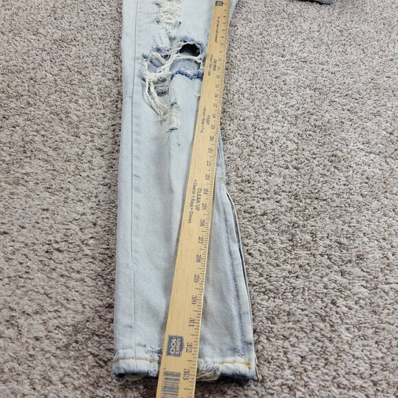 MNML Jeans Mens 31x33 Blue Denim Distressed Skater Button Fly Moto Ankle Zip - Picture 4 of 7